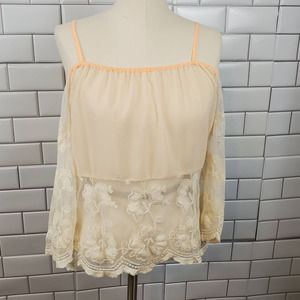 JEALOUS TOMATO | LACE EMBROIDERED SHEER OFF THE SHOULDER BOHO DAINTY TOP SMALL